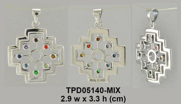 A symbol of the old cultures ~ Silver Inka Cross Pendant with Chakra Gemstone TPD5140 - Jewelry